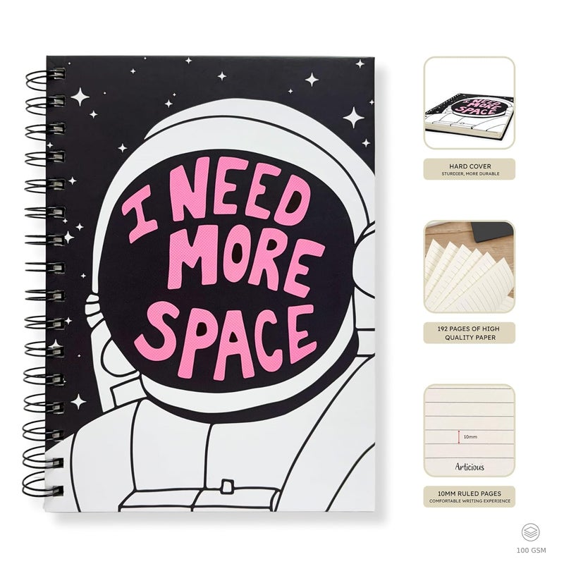 Articious Space Spiral Notebook | A5 Size 21x17 cm | 190 Ruled Pages | 80 GSM Thick Paper | Aesthetic Hardbound Journal for Writing, School, Office & Gifting - Image 2