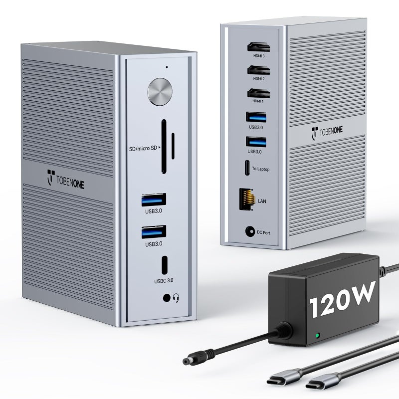 TobenONE USB C Laptop Docking Station 3 Monitors Triple 4K DisplayLink Dock with 120W Power Adapter for MacBook M1M5Mac miniWindows 3X HDMI 5X USB Gigabit Ethernet Driver Required - Image 2