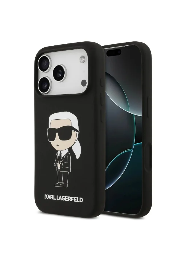 Karl Lagerfeld iPhone 17 Pro Max Case / Liquid Silicone Back Cover With Ikonik NFT Logo - Black