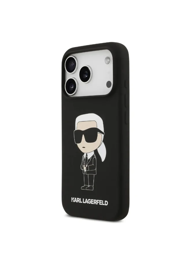 Karl Lagerfeld iPhone 17 Pro Max Case / Liquid Silicone Back Cover With Ikonik NFT Logo - Black