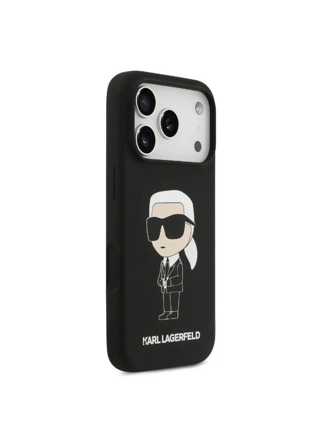Karl Lagerfeld iPhone 17 Pro Max Case / Liquid Silicone Back Cover With Ikonik NFT Logo - Black