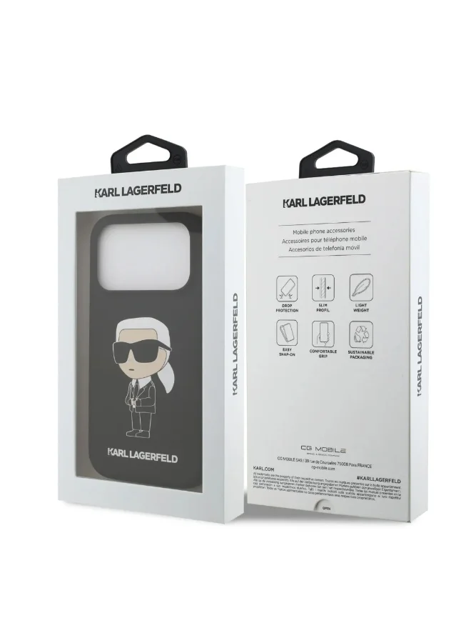 Karl Lagerfeld iPhone 17 Pro Max Case / Liquid Silicone Back Cover With Ikonik NFT Logo - Black