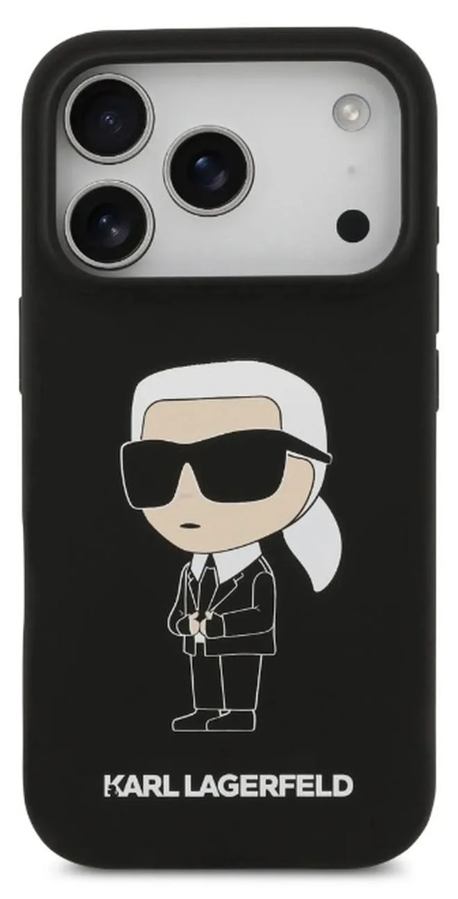 Karl Lagerfeld iPhone 17 Pro Max Case / Liquid Silicone Back Cover With Ikonik NFT Logo - Black