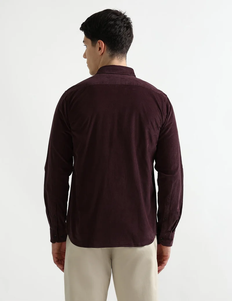 Arrow Burgundy Manhattan Slim Fit Corduroy Shirt for Men | Best Price UAE