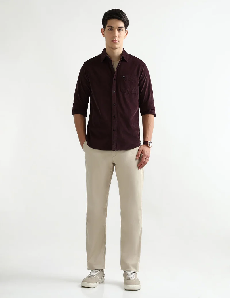Arrow Burgundy Manhattan Slim Fit Corduroy Shirt for Men | Best Price UAE
