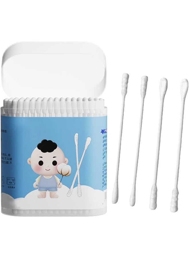 إي سي في في 200 قطعة من أعواد القطن للأطفال، رأس حلزوني مزدوج الأطراف، أعواد قطنية متعددة الأغراض، ملاعق أذن، أعواد قطنية للعناية بالأذن وتنظيفها