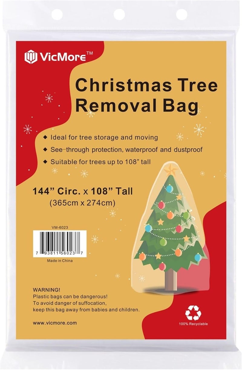 VICMORE Christmas Tree Disposal Bag 9x6 ft Clear Plastic – Heavy-Duty, Tear-Resistant & Odorless Polyethylene for Real or Artificial Xmas Tree Removal, Storage & Moving - Image 1
