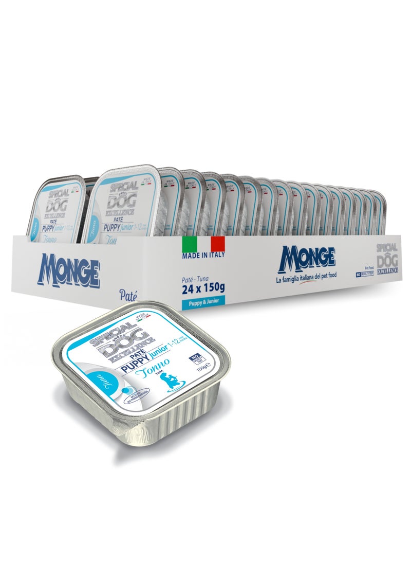 Monge Special Dog Excellence by Monge | Puppy & Junior Dog Wet Food with Tuna | Super Premium Complete Wet Puppy Food | Patè in Alutray - Image 1