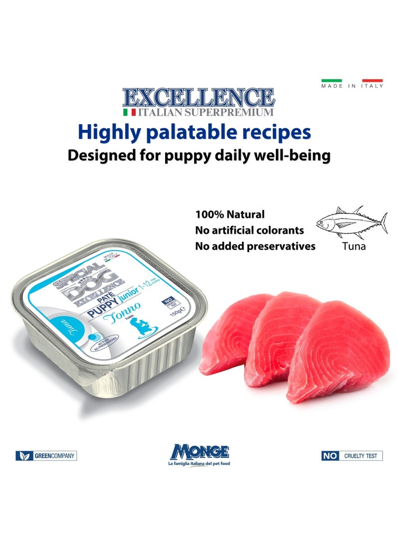 Monge Special Dog Excellence by Monge | Puppy & Junior Dog Wet Food with Tuna | Super Premium Complete Wet Puppy Food | Patè in Alutray - Image 4