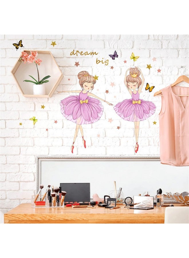 FAYYGYH 2 PCS Colorful Cute Ballerina Wall Stickers,Peel and Stick Wall Decals,Lovely Ballet Girls Butterfly Star Wallpaper Decoration,Little Princess Art Decor for Kids Nursery Bedroom Living Room Dance Room - Image 3