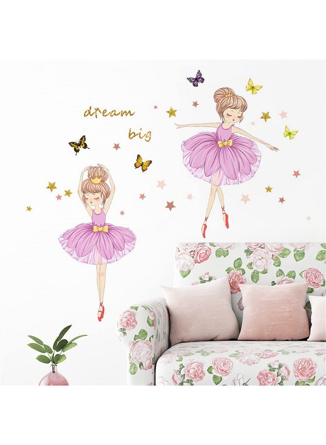 FAYYGYH 2 PCS Colorful Cute Ballerina Wall Stickers,Peel and Stick Wall Decals,Lovely Ballet Girls Butterfly Star Wallpaper Decoration,Little Princess Art Decor for Kids Nursery Bedroom Living Room Dance Room - Image 2