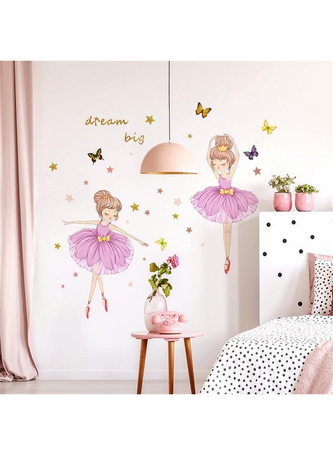 FAYYGYH 2 PCS Colorful Cute Ballerina Wall Stickers,Peel and Stick Wall Decals,Lovely Ballet Girls Butterfly Star Wallpaper Decoration,Little Princess Art Decor for Kids Nursery Bedroom Living Room Dance Room - Image 1