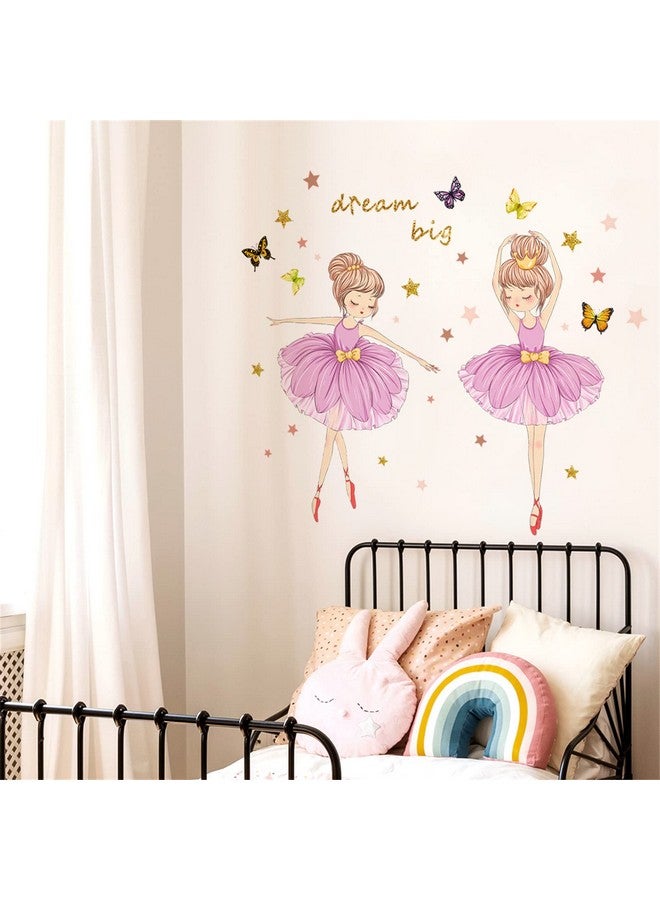 FAYYGYH 2 PCS Colorful Cute Ballerina Wall Stickers,Peel and Stick Wall Decals,Lovely Ballet Girls Butterfly Star Wallpaper Decoration,Little Princess Art Decor for Kids Nursery Bedroom Living Room Dance Room - Image 4
