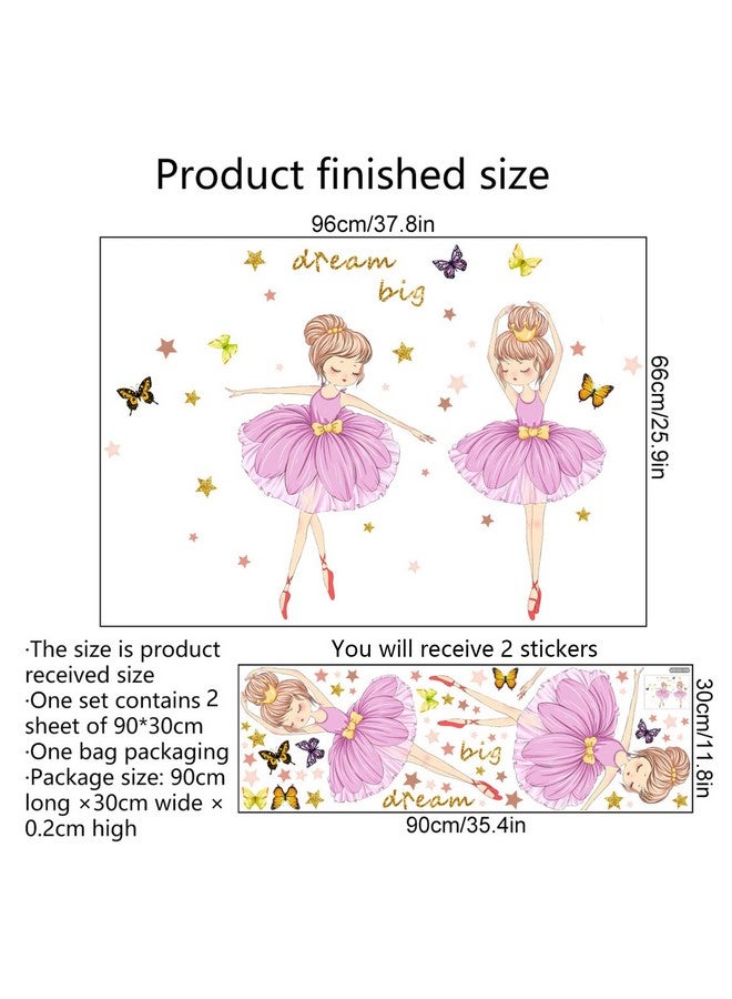 FAYYGYH 2 PCS Colorful Cute Ballerina Wall Stickers,Peel and Stick Wall Decals,Lovely Ballet Girls Butterfly Star Wallpaper Decoration,Little Princess Art Decor for Kids Nursery Bedroom Living Room Dance Room - Image 5