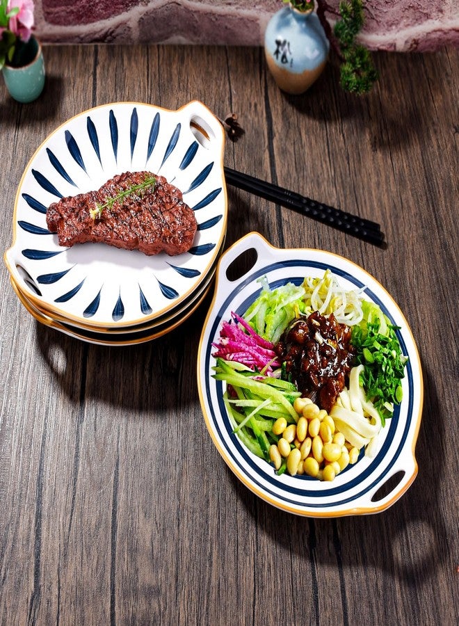 Cerficer Set of 2 Japanese Ceramic Dinner Plates, Serving Plates with Handles, Hand-Painted Leaf and Spiral Patterns, Microwave and Dishwasher Safe Decorative Tableware for Salad, Seafood, and Pasta - Image 5