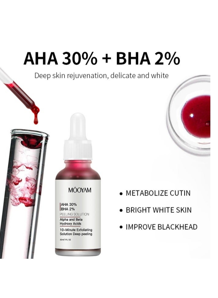 MOOYAM AHA 30% + BHA 2% Peeling Solution Exfoliating AHA 30% BHA 2% Peeling Solution Anti Acne Serum Chemical Peel for Face at Home BHA AHA Mask Red Peel BHA Liquid Exfoliant for Blemishes Wrinkle 30ml  - Image 4