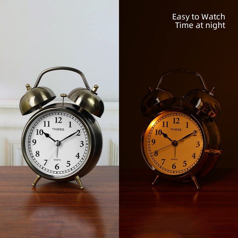 TIMESS Bronze 47 Inch Super Loud Alarm Analog Clock For BedroomsAlarm Clocks For Heavy Sleepers AdultsRetro Twin Bell Vintage Alarm ClockSilent NonTicking Alarm Clock With Snooze FunctionSilver - Image 2