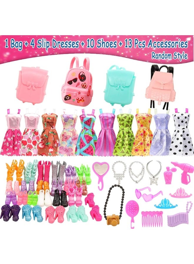 Barwa باروا مجموعة 36 قطعة 3 فساتين موضة 3 قمصان عادية وبدلات بنطلون 6 قطع فساتين صغيرة مع 1 حقيبة 10 أحذية، 13 إكسسوار لدمية بنت بطول 11.5 بوصة لعيد الميلاد و عيد الميلاد - Image 2