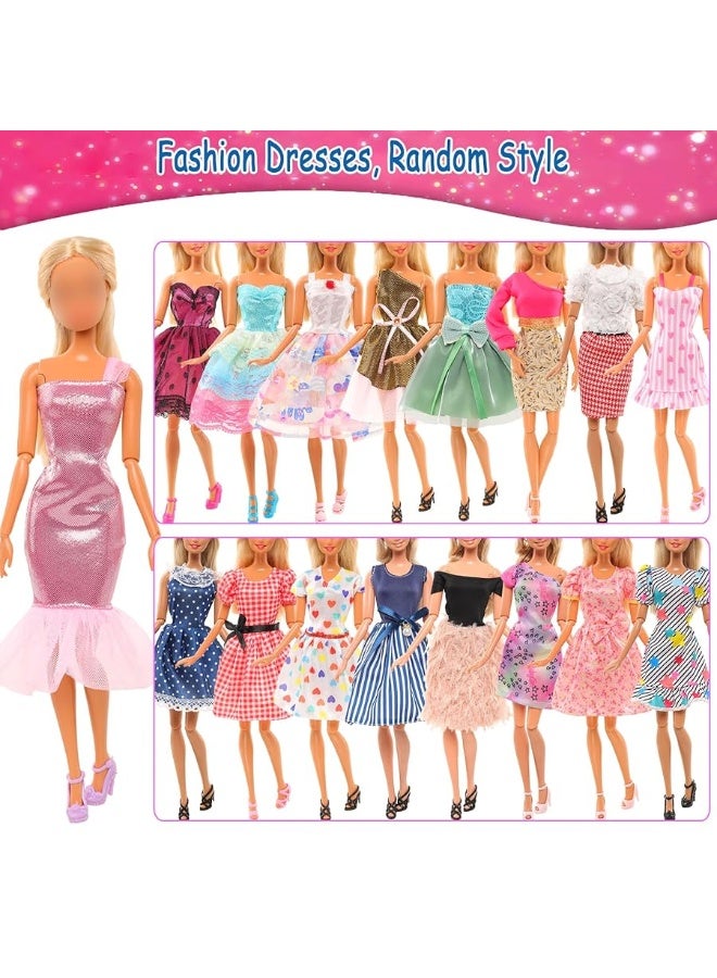 Barwa باروا مجموعة 36 قطعة 3 فساتين موضة 3 قمصان عادية وبدلات بنطلون 6 قطع فساتين صغيرة مع 1 حقيبة 10 أحذية، 13 إكسسوار لدمية بنت بطول 11.5 بوصة لعيد الميلاد و عيد الميلاد - Image 3