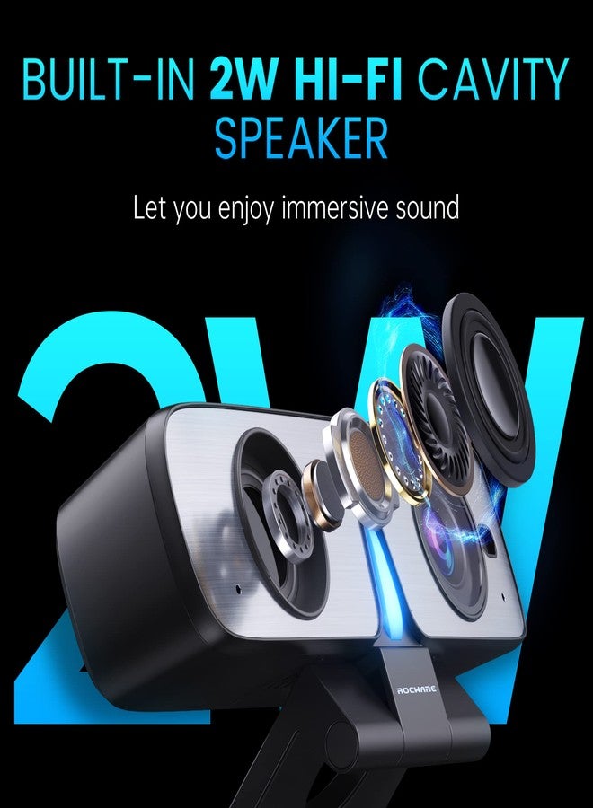 ROCWARE RC08 2K Webcam with Speaker, Webcam for PC, HD Web Cam with Noise Reduction Mic/Harman Speaker/4X Eptz/Privacy Cover/0.2S Auto-Focus/Low Illumination, Computer Camera for Zoom/Teams/Meeting - Image 4