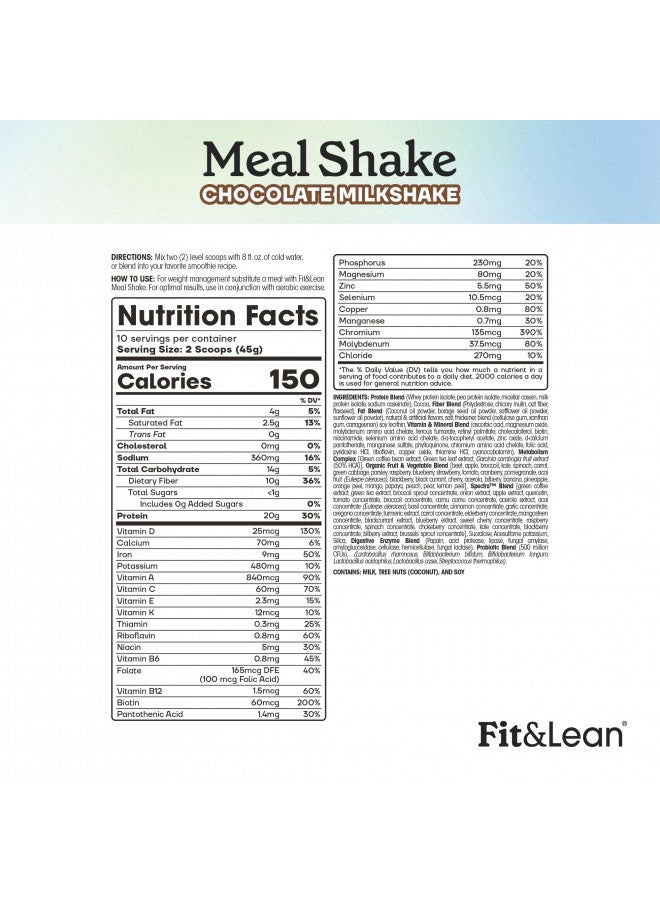 Fit & Lean Fit & Lean Meal Shake, Fat Burning Meal Replacement, Protein, Fiber, Probiotics, Chocolate, 1lb, 10 Servings Per Container - Image 3