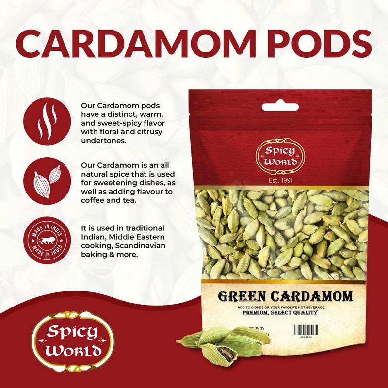 Spicy World Green Cardamom Pods 3.5 Oz - As Seen on Tik Tok - Premium Quality Whole Green Cardamom Pods | Vegan | Large | Aromatic Cardamon - Image 2