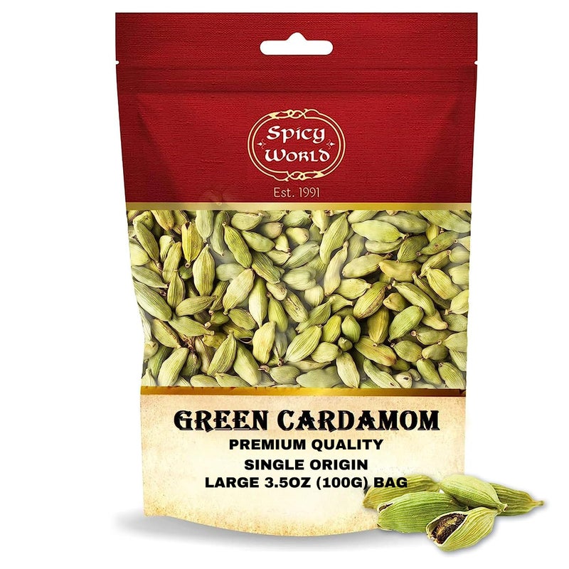 Spicy World Green Cardamom Pods 3.5 Oz - As Seen on Tik Tok - Premium Quality Whole Green Cardamom Pods | Vegan | Large | Aromatic Cardamon - Image 1