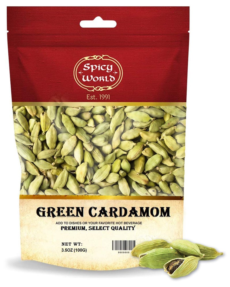 Spicy World Green Cardamom Pods 3.5 Oz - As Seen on Tik Tok - Premium Quality Whole Green Cardamom Pods | Vegan | Large | Aromatic Cardamon - Image 3