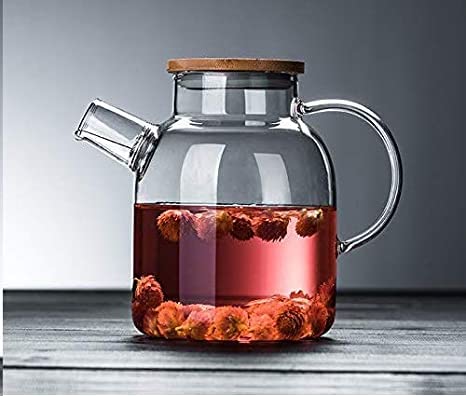 Florezza Florezza 1800 ml Borosilicate Glass Water and Juice Jug with Wooden Lid and Silicon Ring | Drinking Beverage Pitcher and Decanter with Airtight Cap (Set of 1) - Image 4