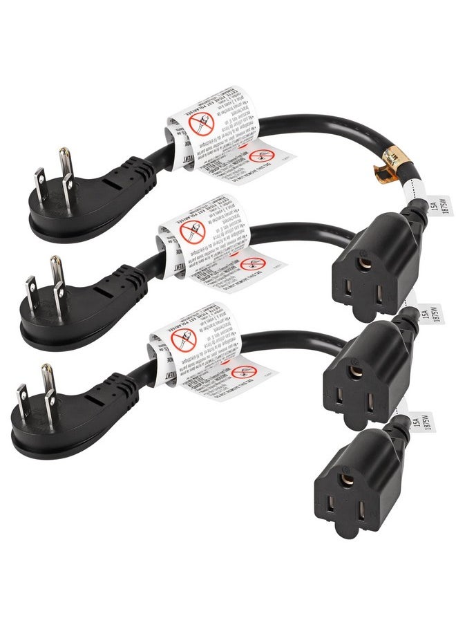 VSEER VSEER 1Feet 1875W 15A 14AWG Flat Plug Heavy Duty Extension Cord Outlet Saver 3-Prong Grounded Short Power Extension Cord Black,UL Listed (3 Pack)  - Image 1
