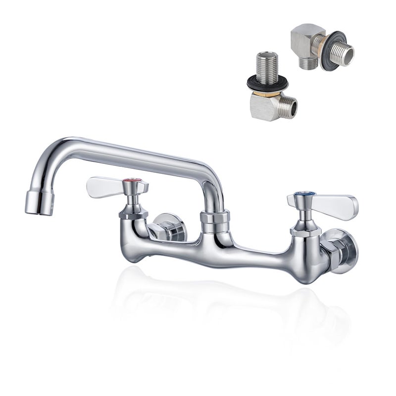 Phivan 8 Inch Center Wall Mount Commercial Sink Faucet - 8" Swivel Spout Utility Faucet, Dual Handle Chrome Brass for Restaurant/Laundry/Utility Room Kitchen Sinks - Image 1