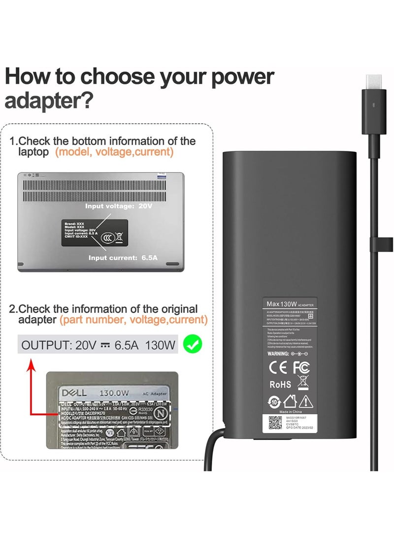 130W USB C Laptop Charger for Dell XPS 15, 16, 17, Precision, Latitude, and More - AC Adapter - Image 4