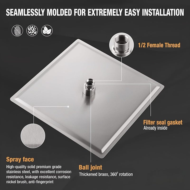 New Stainless Steel 304 Square Ultra Slim High Pressure Rainfall Shower Head for bathroom Chrome Finish 12 INCH WITHOUT SHOWER ARM  - Image 2