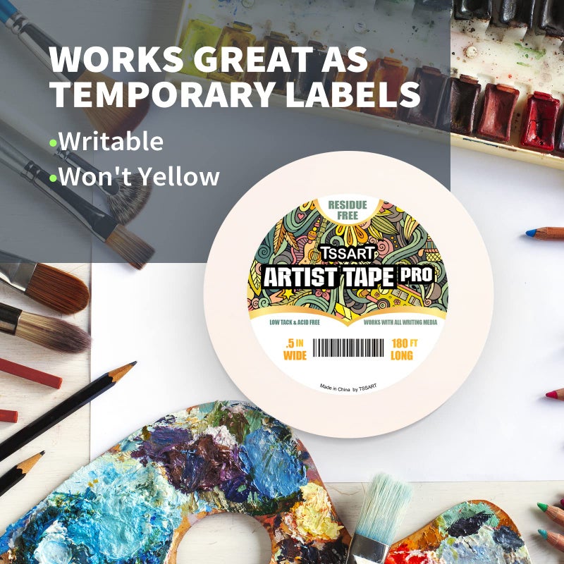 TSSART White Artist Tape Pro - Low Tack Masking Artists Tape for Drafting Art Watercolor Painting and All Paper Media - Acid Free 1inch Wide 180FT Long - Image 4