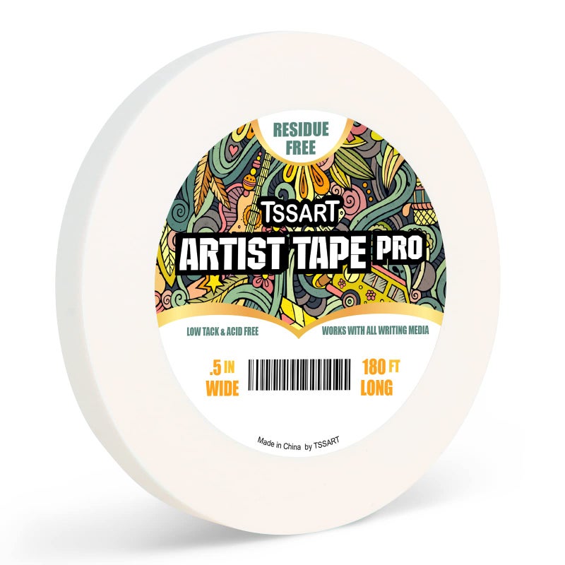 TSSART White Artist Tape Pro - Low Tack Masking Artists Tape for Drafting Art Watercolor Painting and All Paper Media - Acid Free 1inch Wide 180FT Long - Image 1