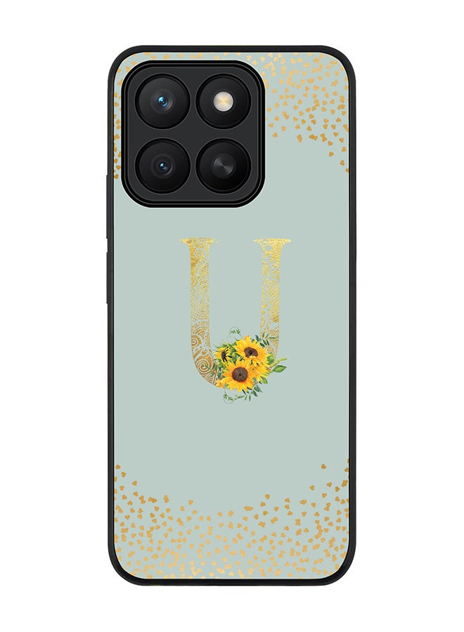 Stylizedd For Honor X8c Case,Slim fit Camera Protection, Shockproof Thin Phone cover  - Custom Floral Monogram - U  (Light Grey )