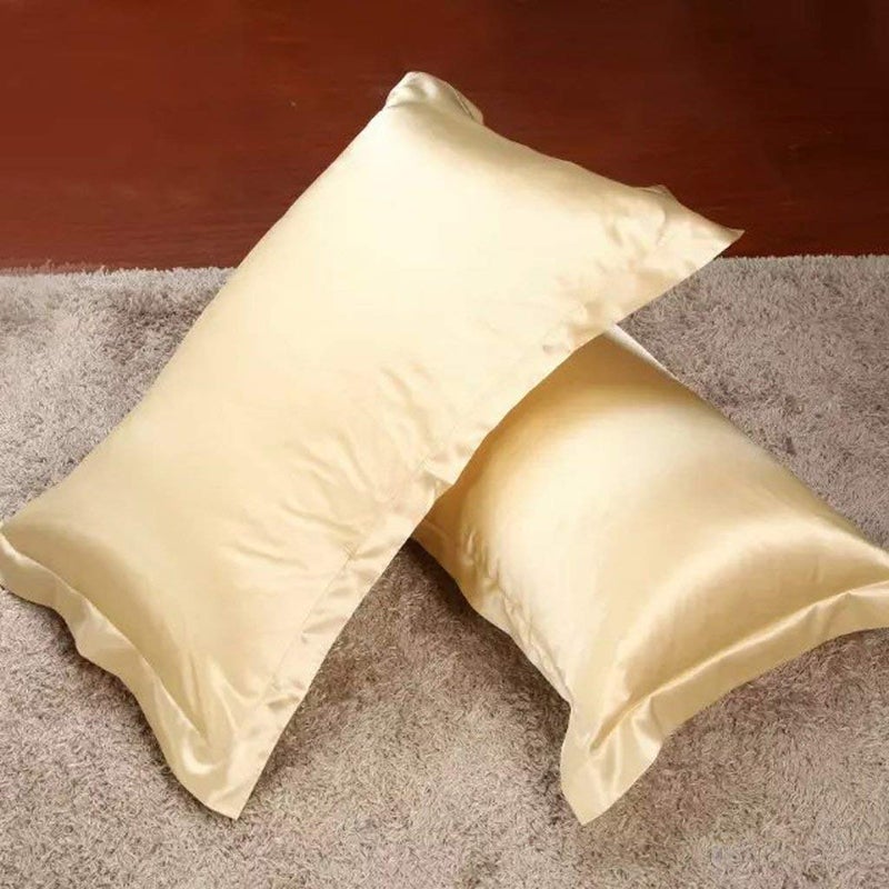 Dehman 2xSilky Soft Satin Standard Pillow Cover Pillowcase Bed Decor-Golden - Image 4