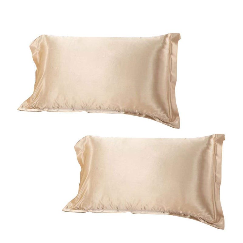 Dehman 2xSilky Soft Satin Standard Pillow Cover Pillowcase Bed Decor-Golden - Image 1