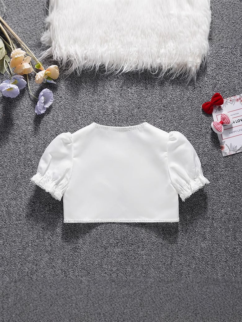 Explosions Girls Wedding Dress Shawl Children Princess Heavy-Duty White Short-Sleeved Cardigan Jacket - Image 3