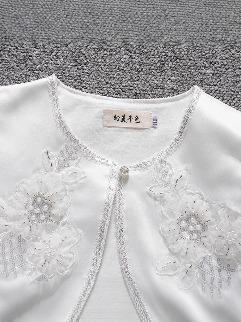 Explosions Girls Wedding Dress Shawl Children Princess Heavy-Duty White Short-Sleeved Cardigan Jacket - Image 4