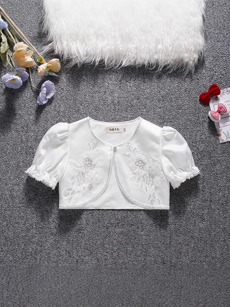 Explosions Girls Wedding Dress Shawl Children Princess Heavy-Duty White Short-Sleeved Cardigan Jacket - Image 2