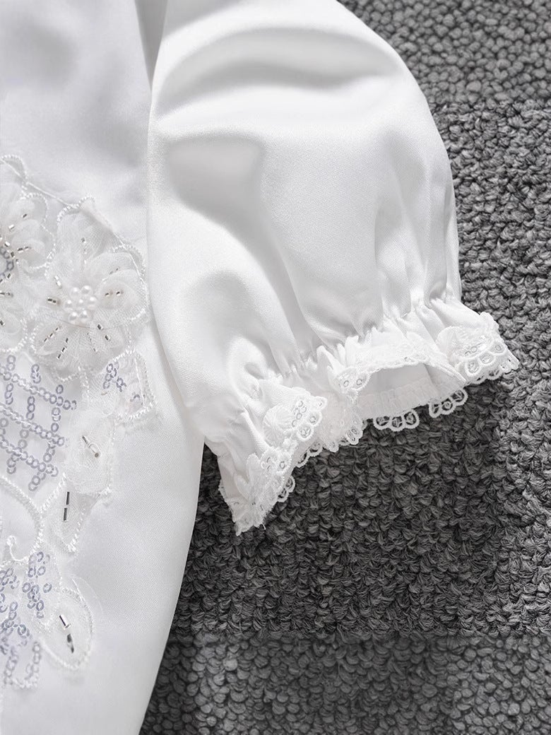 Explosions Girls Wedding Dress Shawl Children Princess Heavy-Duty White Short-Sleeved Cardigan Jacket - Image 5