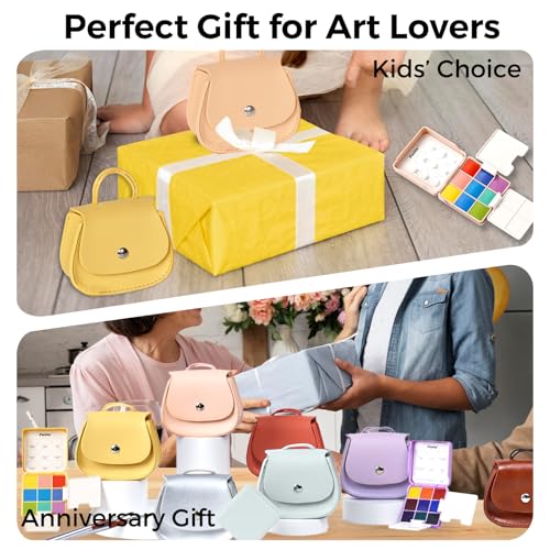 Funto Mini Watercolor Set Travel Kit with 9 Colors Leather Bag Watercolor Paper Portable Drawing Painting Supplies for Beginners Art Gift Set - Image 3