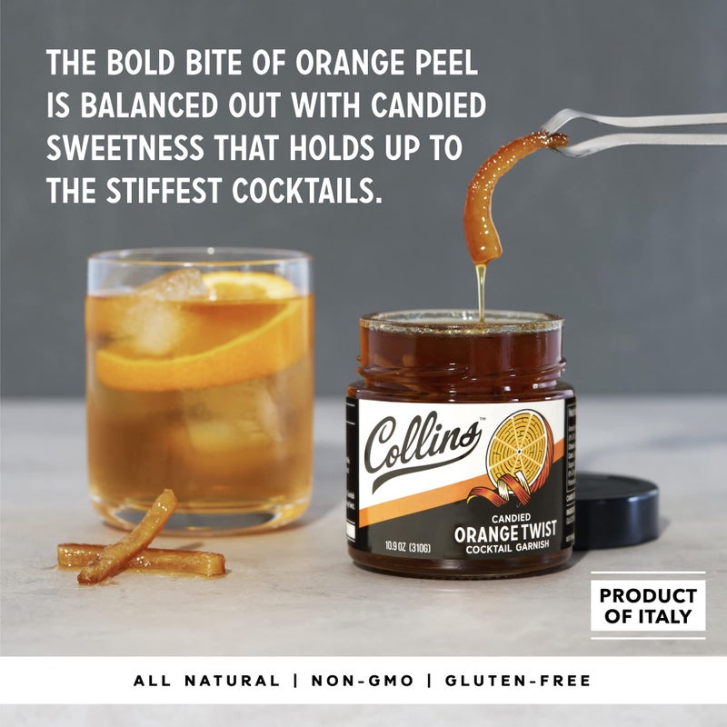 Collins Candied Fruit Orange Peel Twist in Syrup - Popular Cocktail Garnish for Skinny Margarita, Martini, Mojito, Old Fashioned Drinks, Peel for Baking, 10oz - Image 2