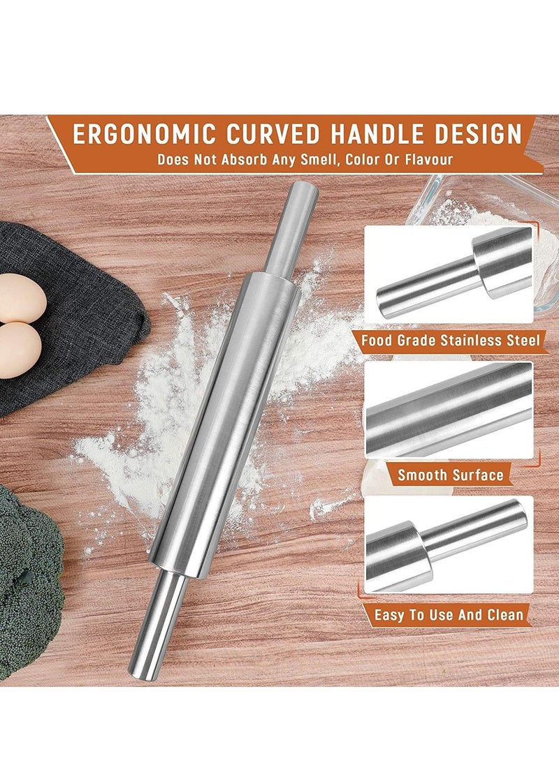 SYOSI - Rolling Pin for Baking Pizza, Pie Cookie, 15 Professional Dough Roller Stainless Steel Metal with Handle Design Best for Fondant, Pie Crust, Pastry, Pasta, Pizza Dough - Image 1