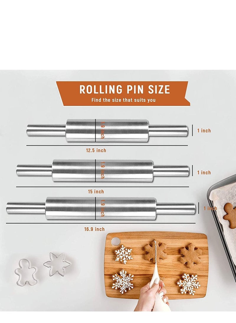 SYOSI - Rolling Pin for Baking Pizza, Pie Cookie, 15 Professional Dough Roller Stainless Steel Metal with Handle Design Best for Fondant, Pie Crust, Pastry, Pasta, Pizza Dough - Image 1