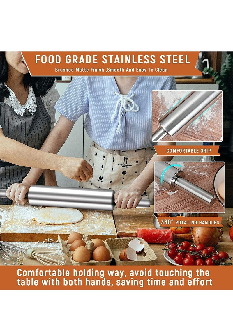 SYOSI - Rolling Pin for Baking Pizza, Pie Cookie, 15 Professional Dough Roller Stainless Steel Metal with Handle Design Best for Fondant, Pie Crust, Pastry, Pasta, Pizza Dough - Image 1