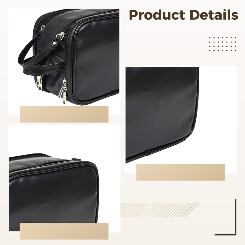 Black Hanging Toiletry Bag for Men, Travel Shaving Case with Large Capacity and Double Zipper Design - Image 2