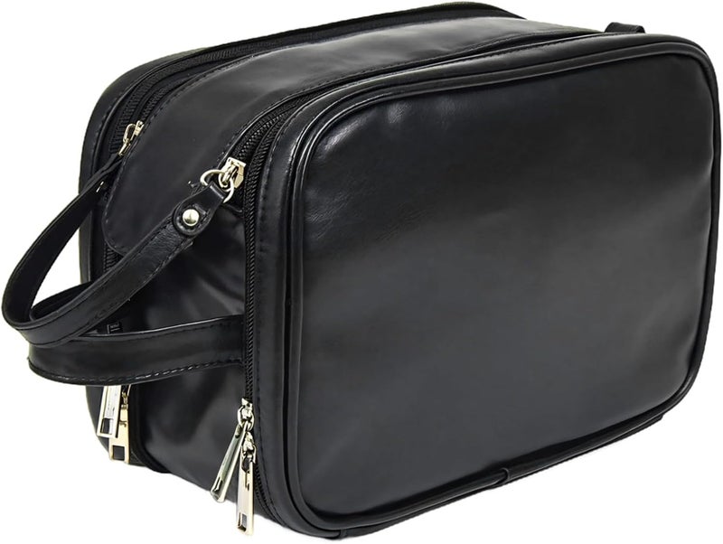 Black Hanging Toiletry Bag for Men, Travel Shaving Case with Large Capacity and Double Zipper Design - Image 1