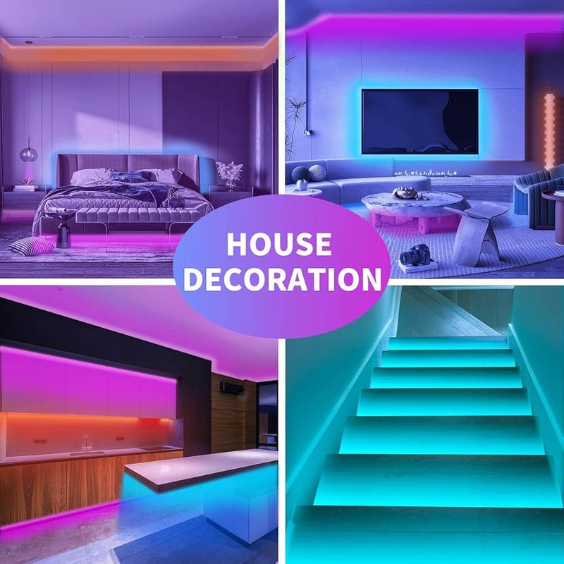شريط إضاءة LED بطول 100 قدم من كيه إس آي بي زد إي (لفتان بطول 15 مترًا) بألوان RGB متزامنة مع الموسيقى، مصابيح LED زرقاء تعمل بالبلوتوث مع جهاز تحكم ذكي عبر التطبيق، مصابيح LED لإضاءة غرفة النوم وغرفة - Image 2